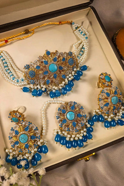 Nora - Kundan Choker Necklace Set - Ferozi