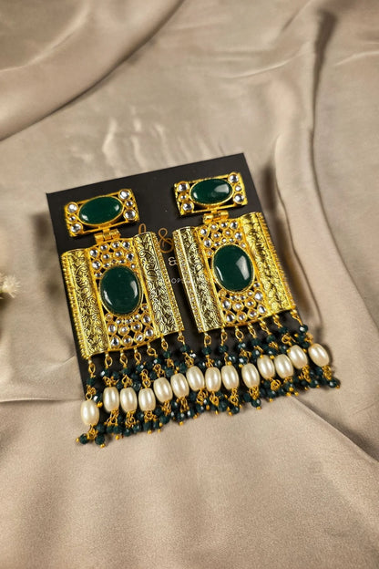 Fabeeha Tribal Drop Earrings | Stone Gold Earrings