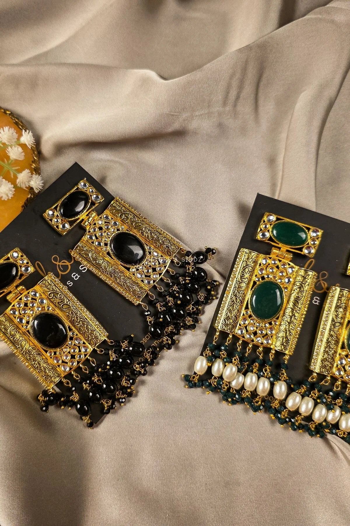 Fabeeha Tribal Drop Earrings | Stone Gold Earrings