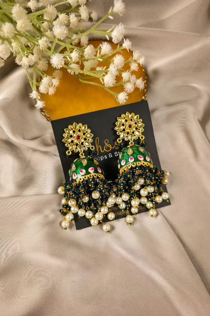 ShahNoor Jhumky Kundan Earrings | Meenakari Jewelry