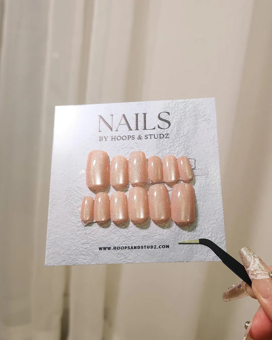 Cat eye Reflective Pink Press on Nails - N019