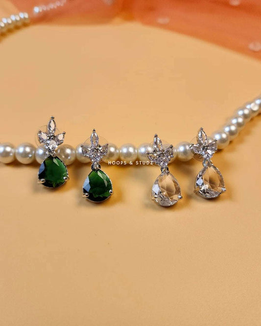 Rosette Earrings - Emerald Green & crystal