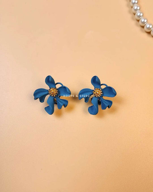 Hibiscus Flower Ear Studs -Turquoise Blue