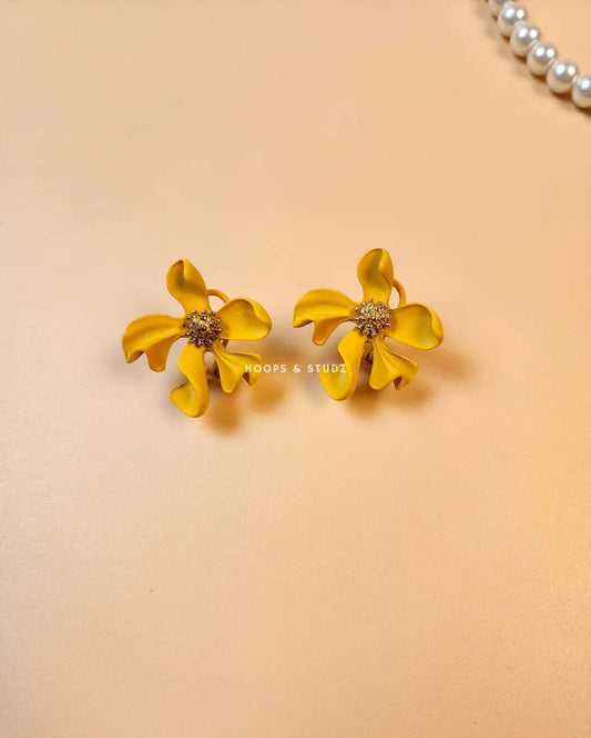 Hibiscus Flower Ear Studs -Yellow