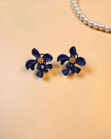 Hibiscus Flower Ear Studs -Navy