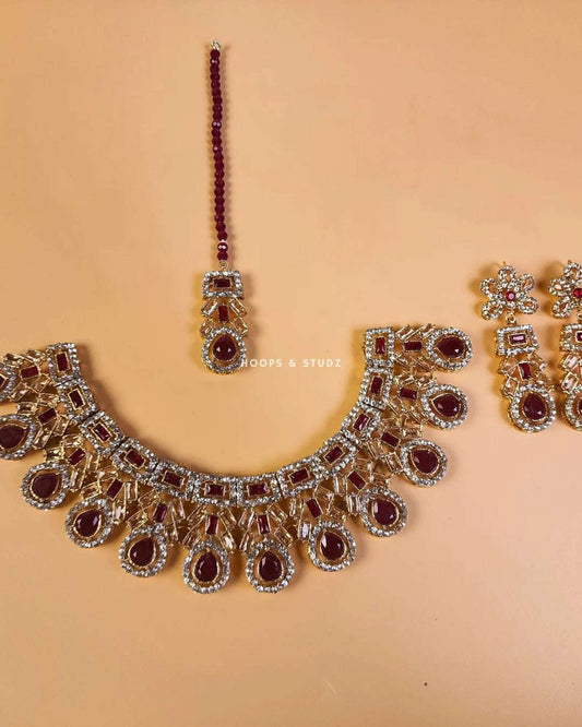 Seeya Zircon Bridal Set - Maroon
