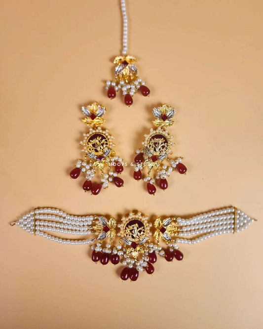 Kehkehshaan Choker Set - Maroonish Red