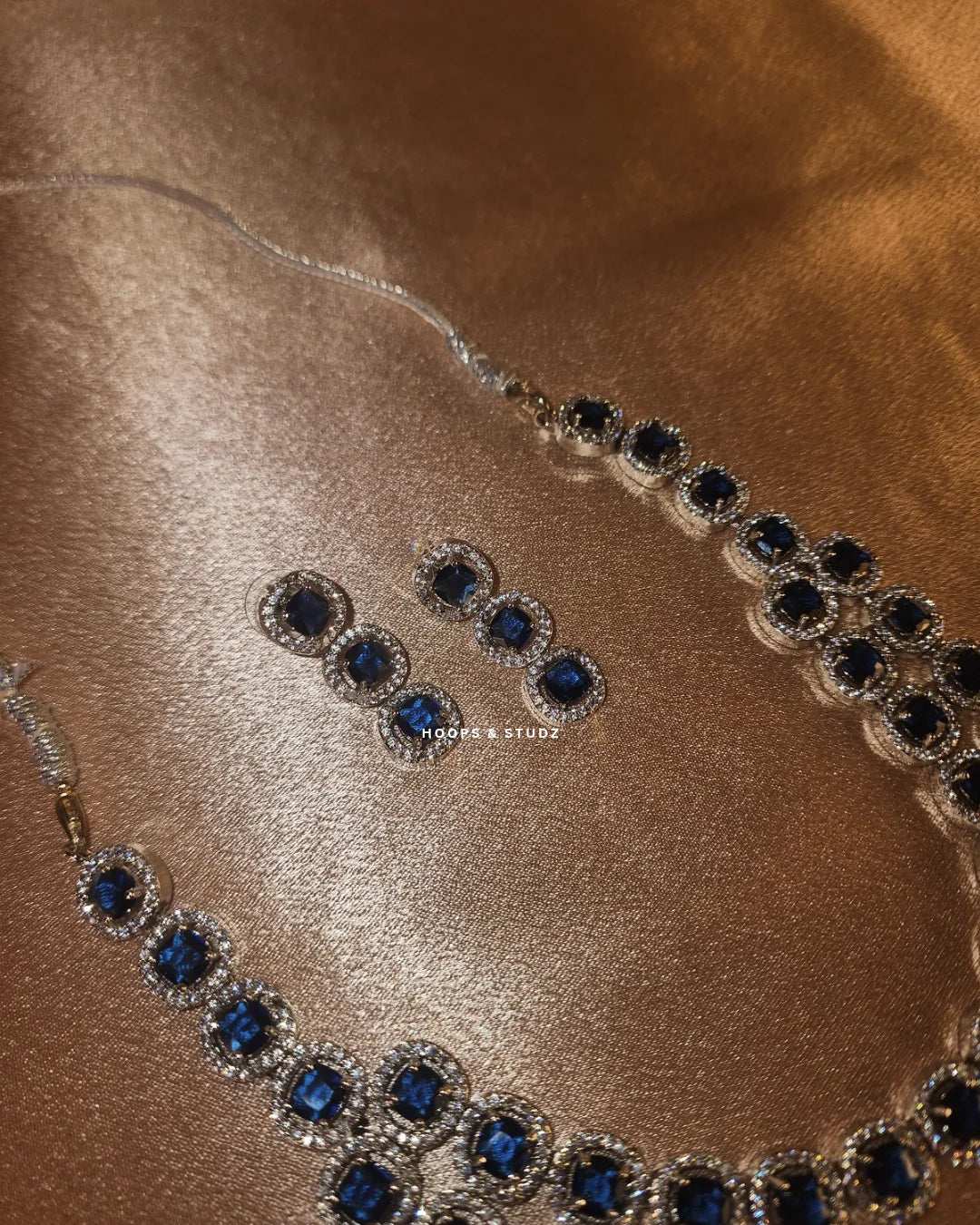 Victoria Double layered Zircon Jewellery Set - Blue