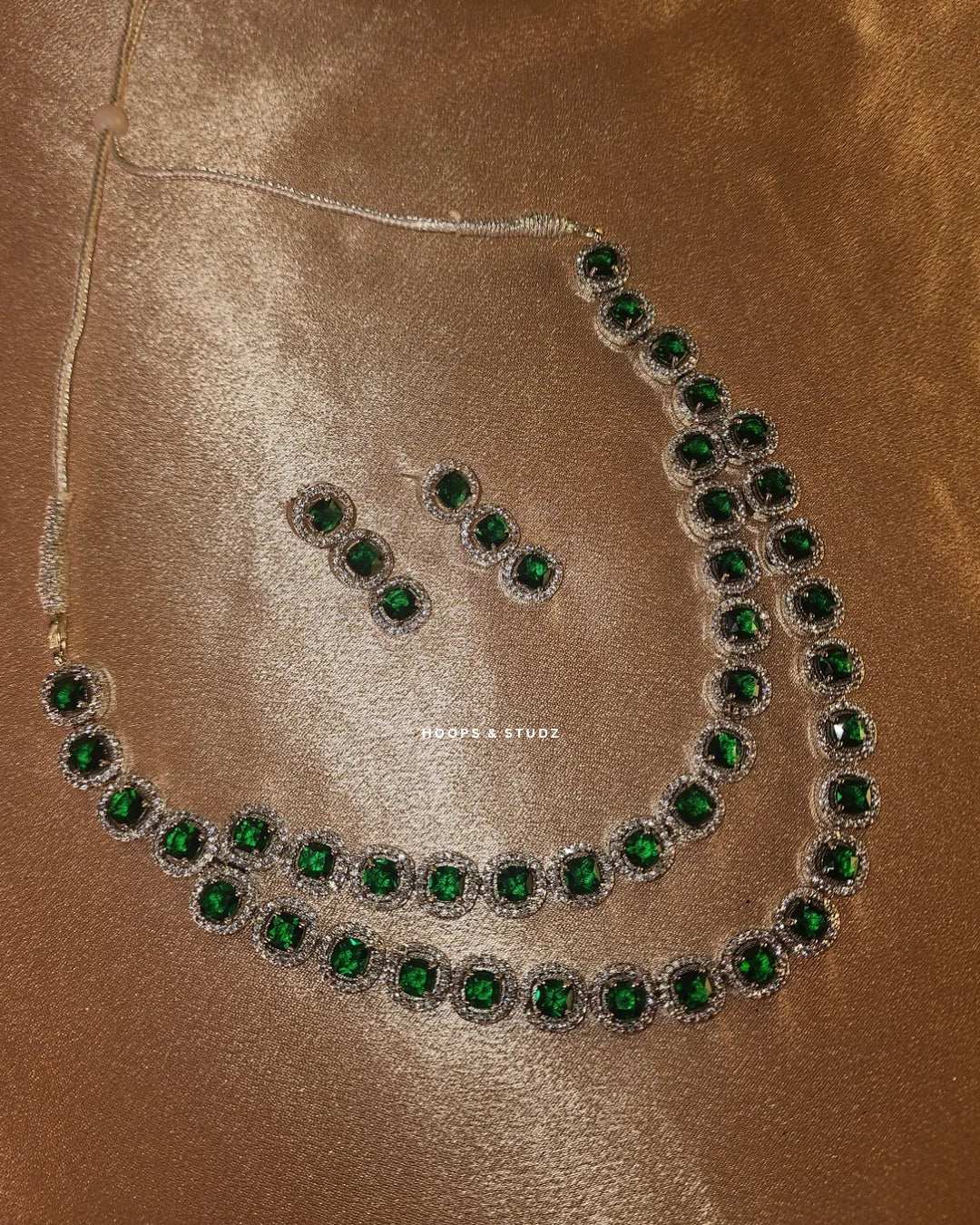 Victoria Double layered Zircon Jewellery Set - Green