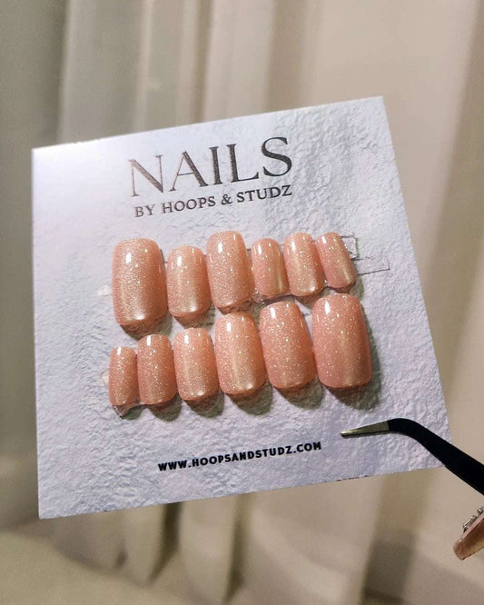 Cat eye Reflective Pink Press on Nails - N019