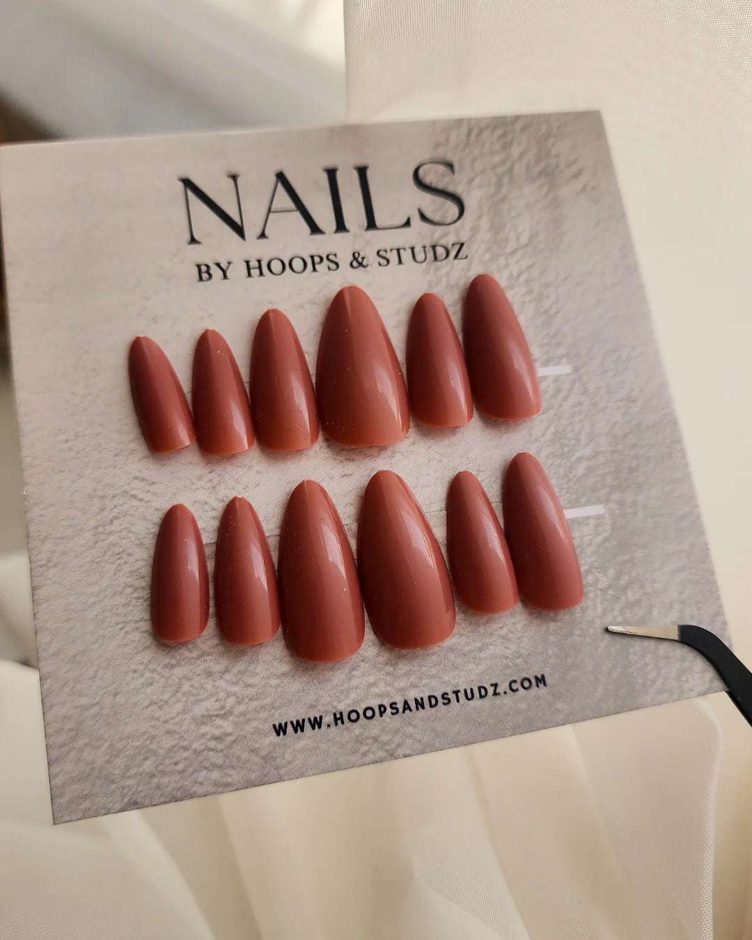Browm Matte Almond Shape Press on Nails - N010