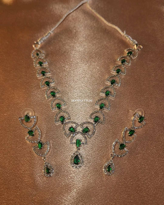Hailey Zircon Jewelry Set - Green and Crystal