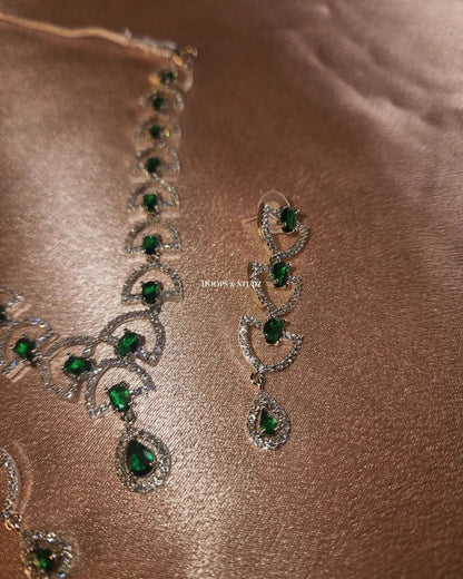 Hailey Zircon Jewelry Set - Green and Crystal