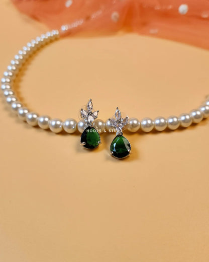 Rosette Earrings - Emerald Green & crystal