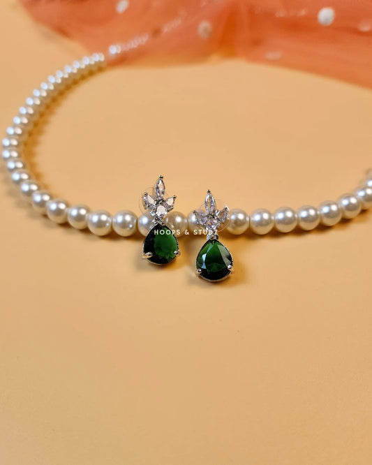 Rosette Earrings - Emerald Green & crystal
