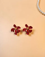 Hibiscus Flower Ear Studs -Deep Red