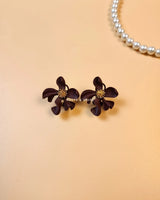 Hibiscus Flower Ear Studs - Brown