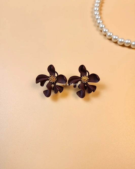 Hibiscus Flower Ear Studs - Brown