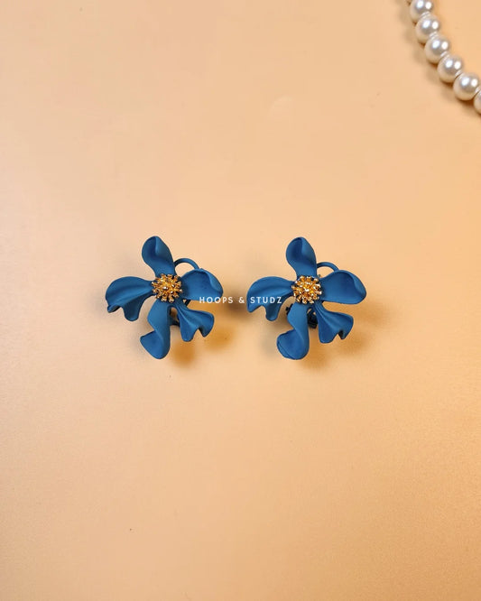 Hibiscus Flower Ear Studs -Turquoise Blue