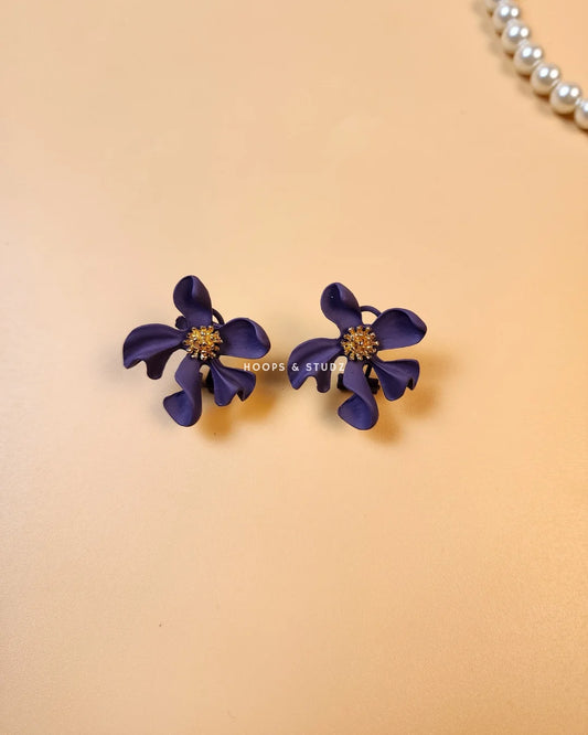 Hibiscus Flower Ear Studs - Purple