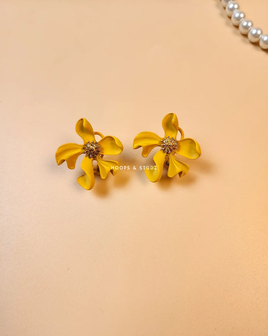 Hibiscus Flower Ear Studs -Yellow