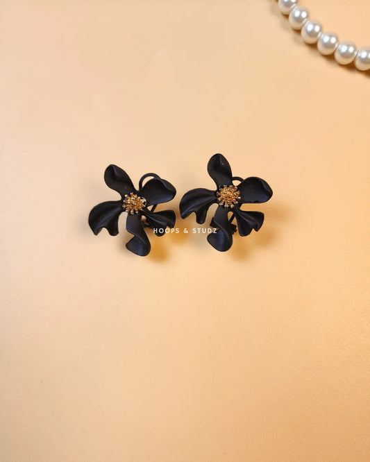 Hibiscus Flower Ear Studs - Black