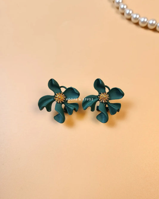 Hibiscus Flower Ear Studs -Sea Green