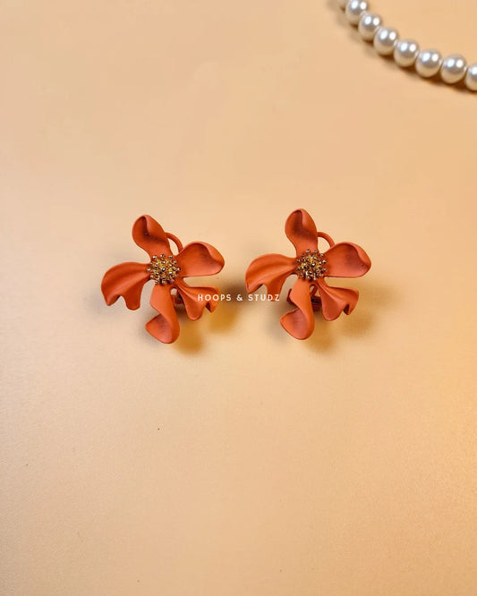 Hibiscus Flower Ear Studs -Orange