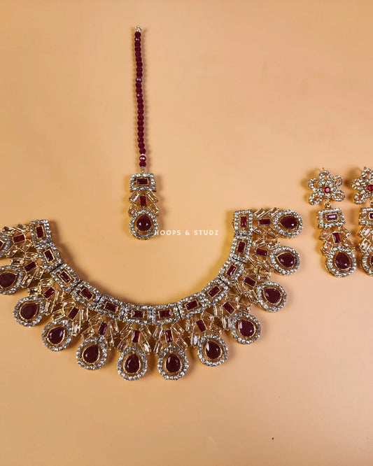 Seeya Zircon Bridal Set - Maroon