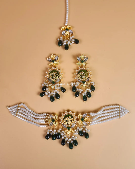 Kehkehshaan Choker Set - Green