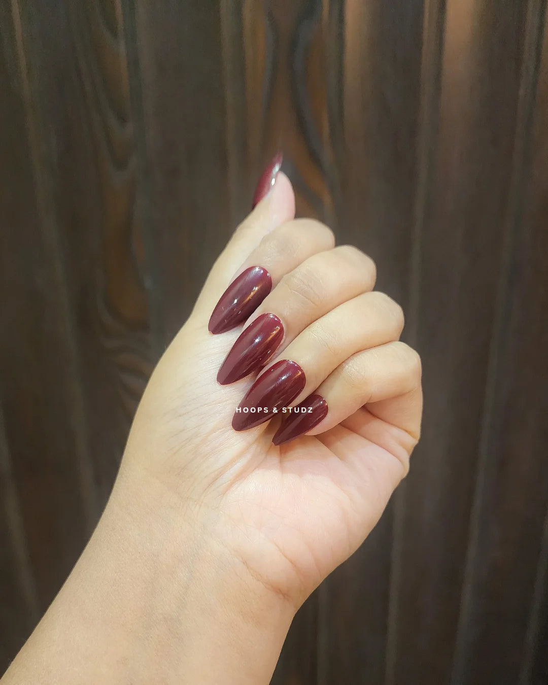 Glossy Almond Shape Burgundy Press on Nails - N008