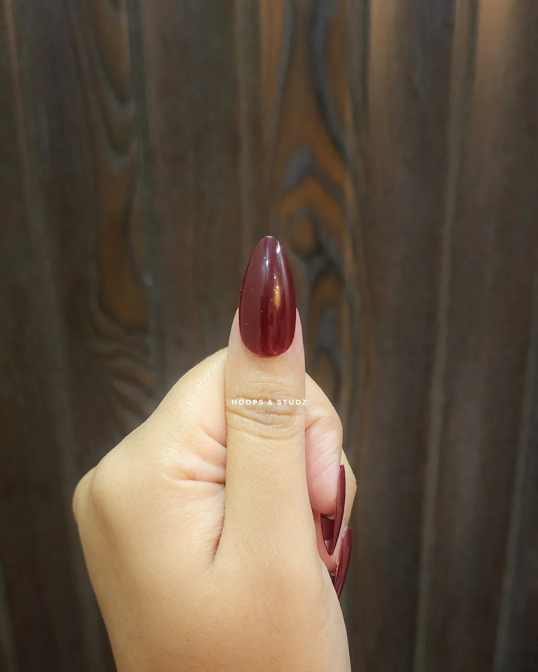 Glossy Almond Shape Burgundy Press on Nails - N008