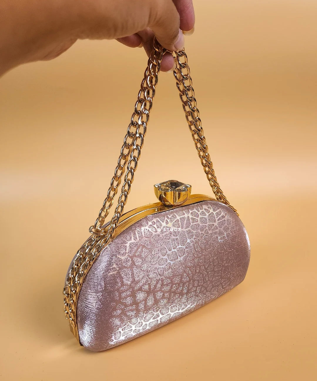 Veronica Shimmery Powder Pink Fancy Women Clutch