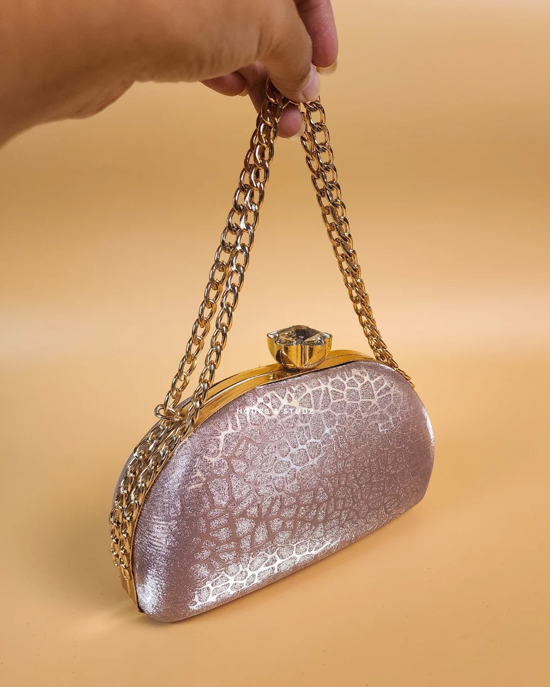 Veronica Shimmery Powder Pink Fancy Women Clutch