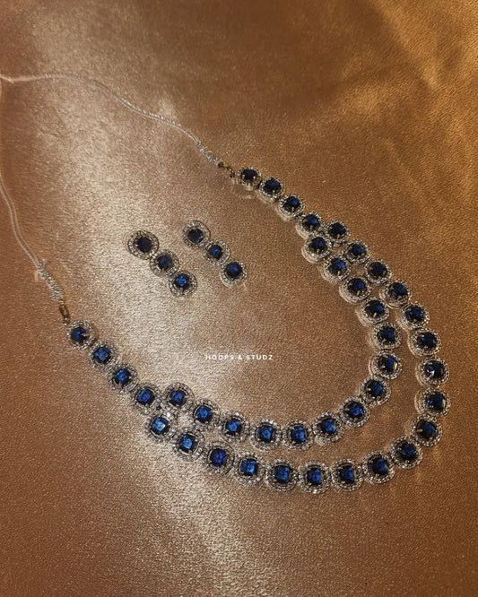 Victoria Double layered Zircon Jewellery Set - Blue
