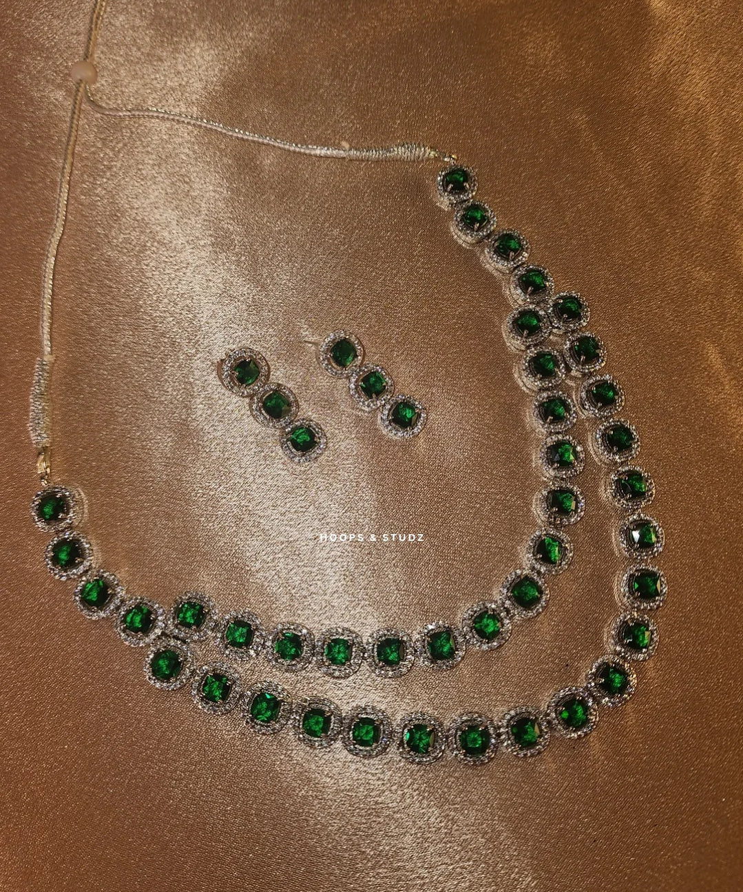 Victoria Double layered Zircon Jewellery Set - Green