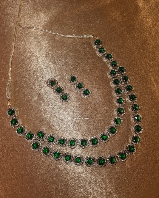Victoria Double layered Zircon Jewellery Set - Green