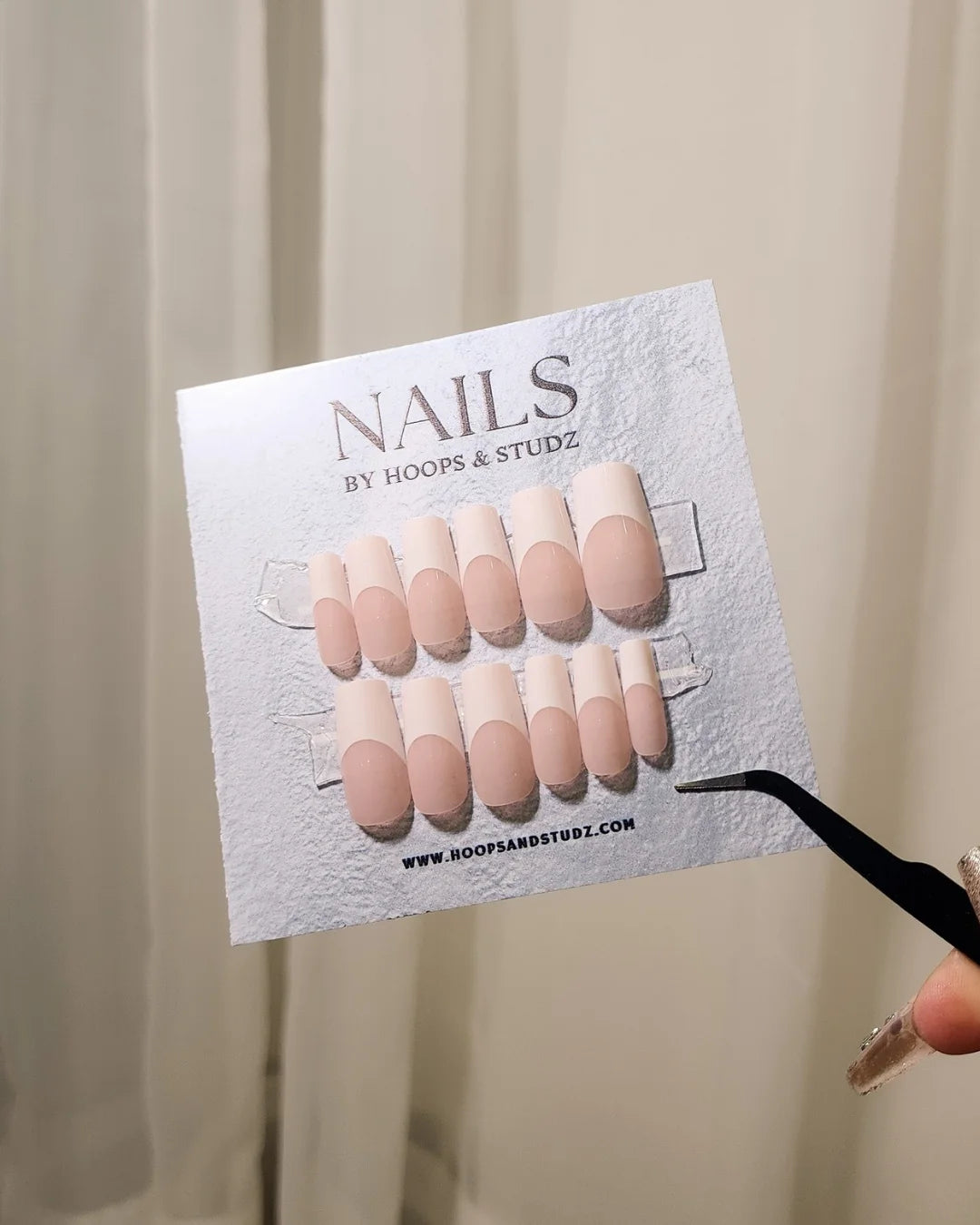 Long Square French Tips Press on Nails - N016