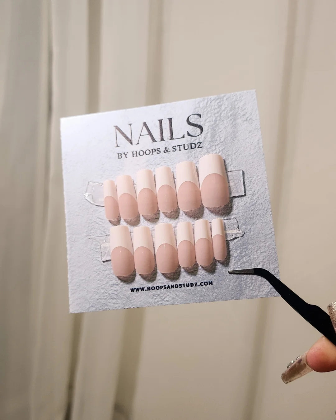 Long Square French Tips Press on Nails - N016