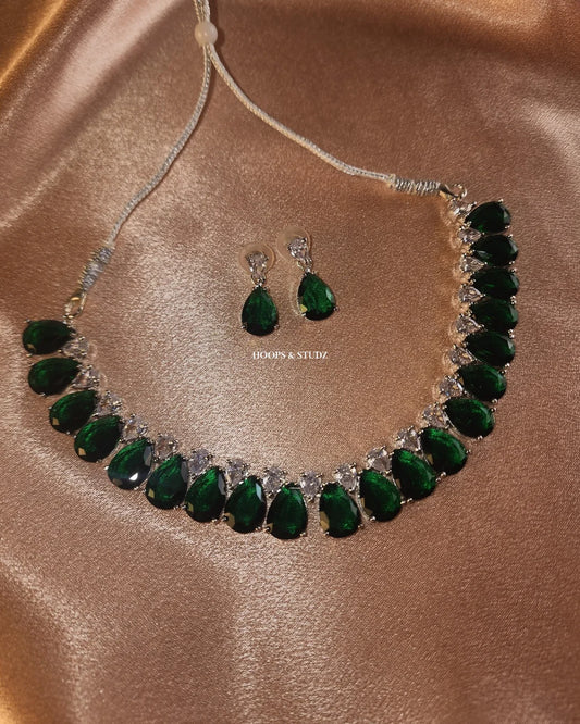 Zak Big droplets Zircon Jewelry Set - Emerald Green