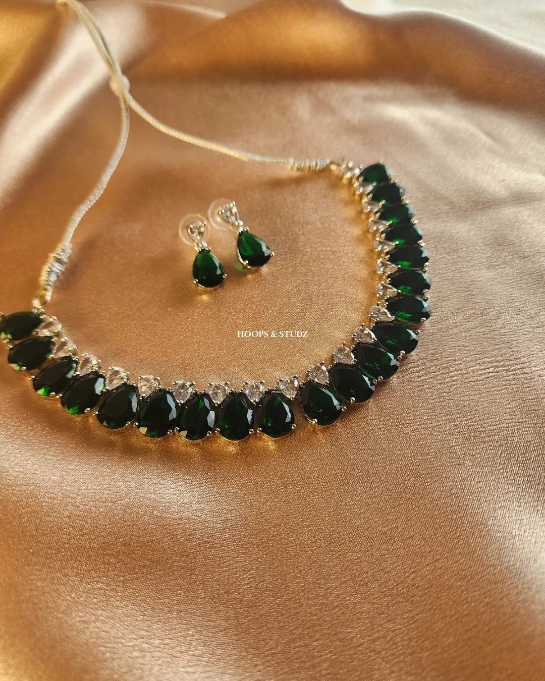 Zak Big droplets Zircon Jewelry Set - Emerald Green