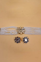 Phool Kundan Choker Jewelry Set- White
