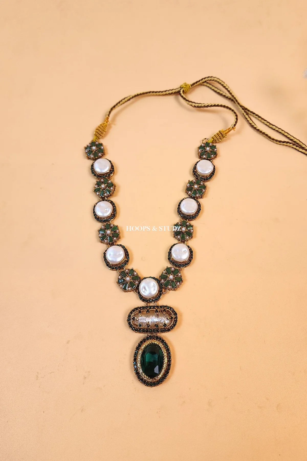 Dur e Shehwar MOP Choker Jewelry Set - Green & White