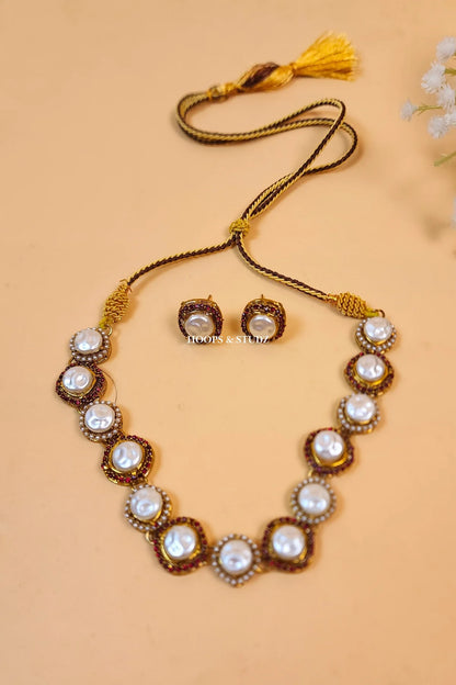 Asghari MOP Choker Jewelry Set - White & Maroon