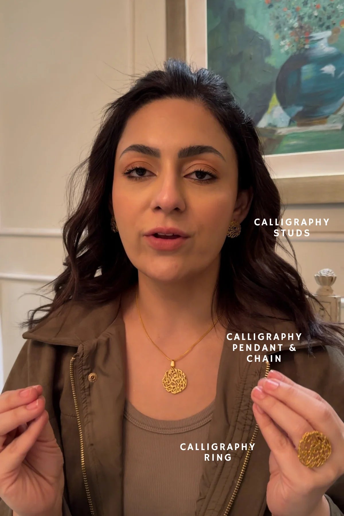 Calligraphy Pendant and Golden Chain