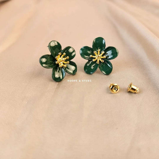 Flower Studs Earrings - Green
