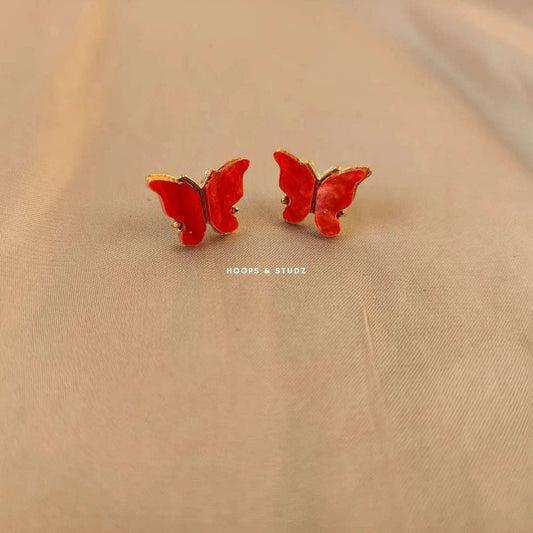 Butterfly Ear Studs - Red
