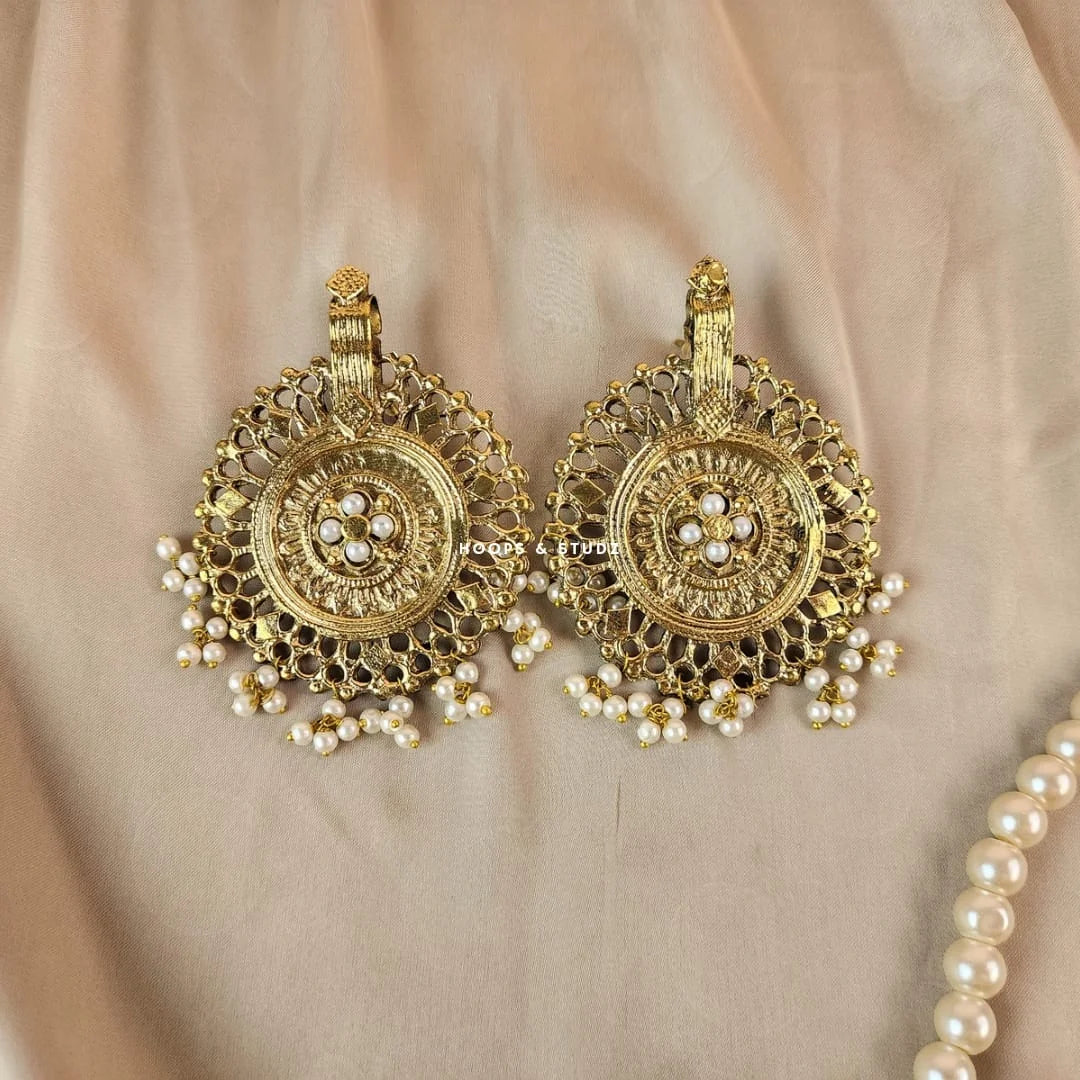 Brekhna Droplet Tribal Earrings - White