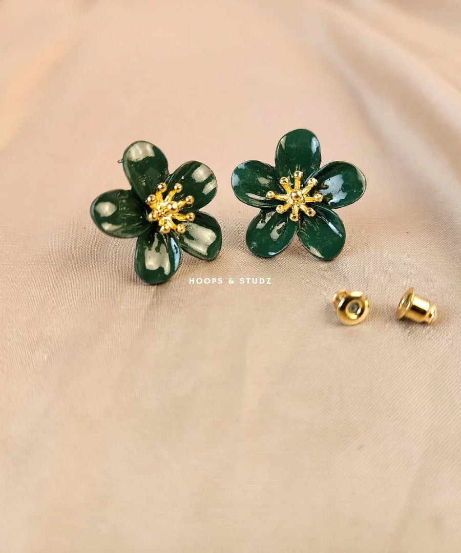 Flower Studs Earrings - Green