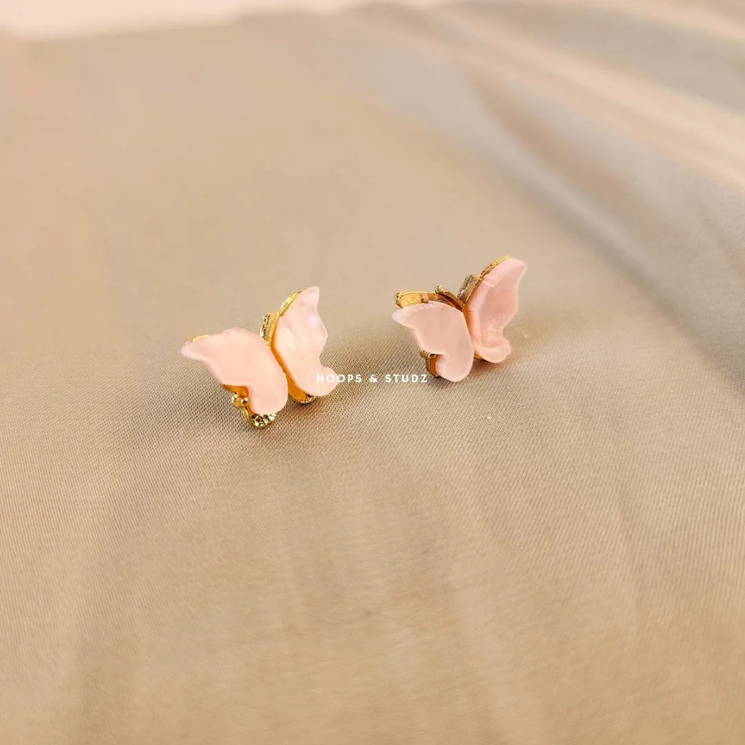 Butterfly Ear Studs - Baby Pink